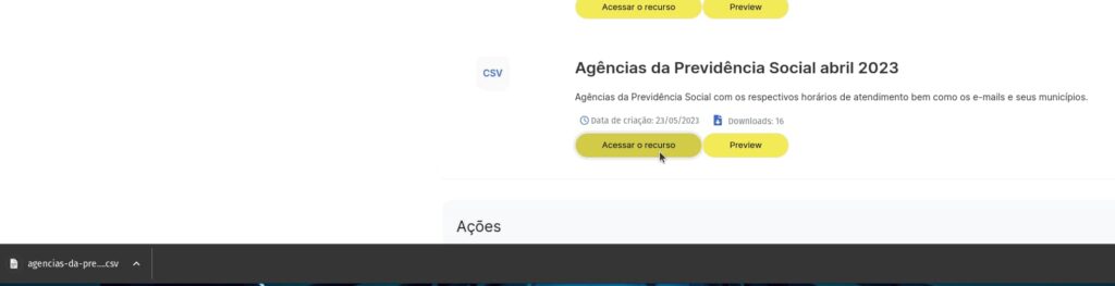 acessar recursos dados aberto governo federal perfil agencias do inss do brasil todo